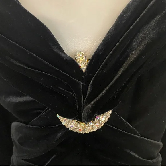 Vintage 90s Velvet Dress‎ Women’s 12 3/4 Sleeve V-Neck - Picture 3 of 12